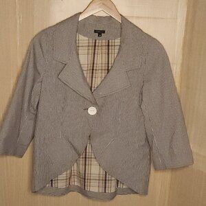 Composd Taupe White Pinstripe High Low Blazer 14